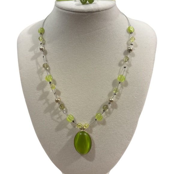 Jewelry - Green Beaded Necklace & Two Pair of Earrings